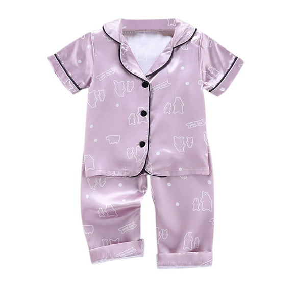 Lujianch Toddler Baby Girl Boy Satin Pajamas Set 2Pcs Button Down Pjs Solid Color Short Sleeve Silk Top And Shorts Sleepwear 2-3 Years