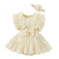 thumbnail image 1 of Lujianch Toddler Girls' Floral Bow Romper Solid Color 1PC Jumpsuit With Snap Closure Girls Floral Rompers Size 0-3 Months, 1 of 2