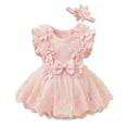 thumbnail image 1 of Lujianch Toddler Girls' Floral Bow Romper Solid Color 1PC Jumpsuit With Snap Closure Girls Floral Rompers Size 12-18 Months, 1 of 2