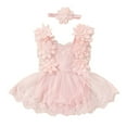 thumbnail image 1 of Lujianch Toddler Girls' Lace & Mesh Tutu Romper With Floral Print Summer Crawler Dress + Headband Accessory Girls Lace Rompers Size 9-12 Months, 1 of 2