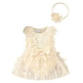 thumbnail image 1 of Lujianch Toddler Girls' Ribbed Bowknot Romper & Headband Set Sleeveless Summer Toddler Outfit With Breathable Design Girls Party Rompers Size 6-9 Months, 1 of 5