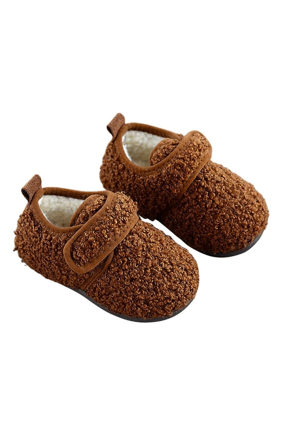 Winter Solid Versatile Plush Children Home Shoes Baby Cotton Slippers Girl Indoor Non Plush Slippers Girls Slippers Size 8-10 Size 7