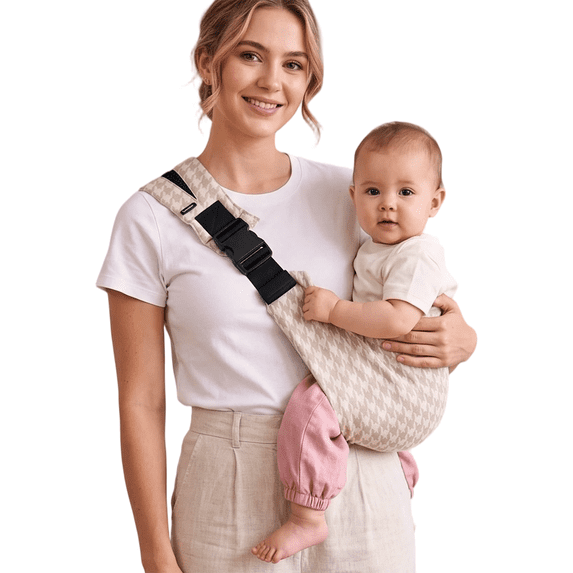 Lujifo Baby Sling Carrier, Adjustable Toddler Sling, Khaki Houndstooth, One Size