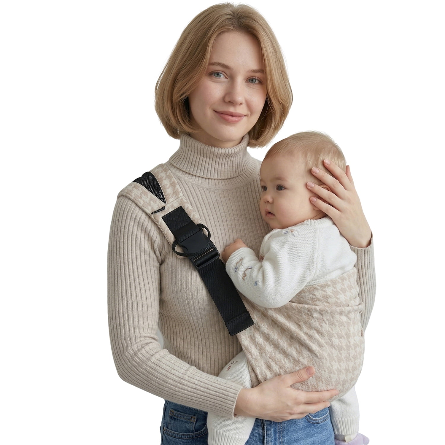 Lujifo Ergonomic Baby Sling, Khaki Houndstooth Toddler Side Carrier