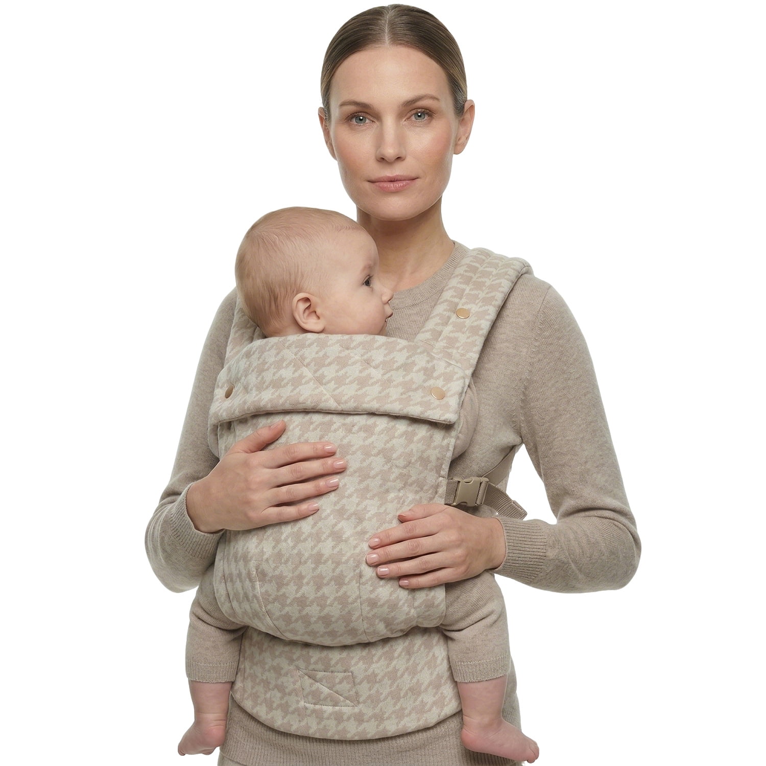 Lujifo Ergonomic Baby Carrier, Cotton-Linen Houndstooth, Khaki