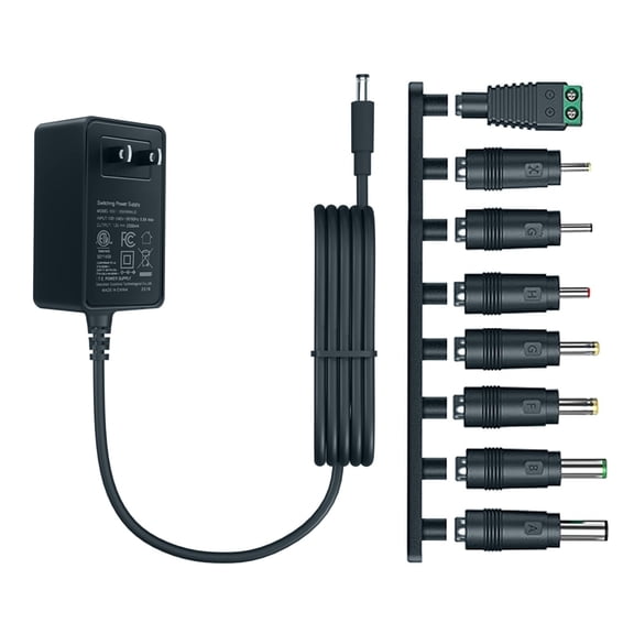 LujingZ 12V 2A AC/DC Adapter - 6ft Cord with 8 Tips for LED Strips, CCTV Cameras, Routers & More DC12V Devices