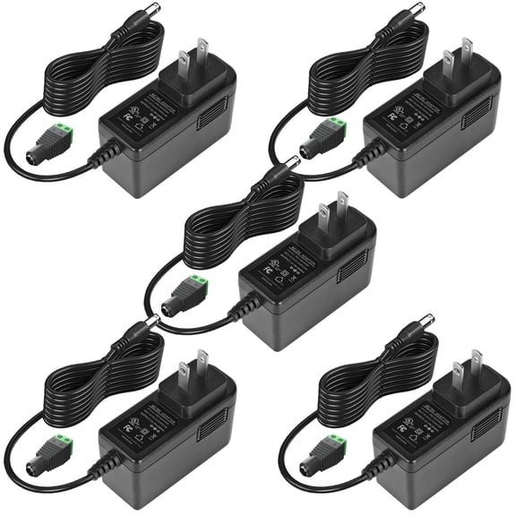 LujingZ 12V 2A Power Supply Adapter UL-Listed 120V AC to 12V DC Adapter Transformer 12 Volt 2 Amp 24W Wall Charger Compatible with LED Strip Lights Security Camera 5.5x2.1mm US Plug 5 Pack