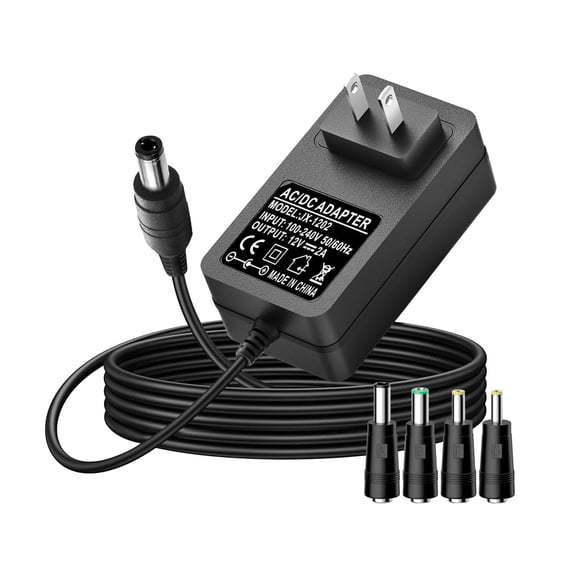 LujingZ 12V AC/DC Charger Power Cord - High Compatibility, 5 Interchangeable Jacks, for External Hard Drives & 12V Devices