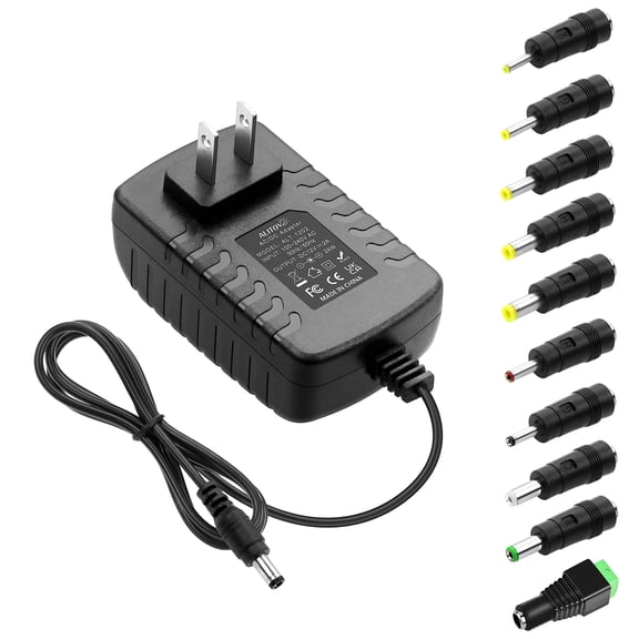 LujingZ 12V Power Supply 2A AC Adapter 100-240V 50-60HZ with 10 Tips 12 Volt 2000mA Replacement Power Cord Compatible with LED Strip Light CCTV Camera BT Speaker GPS Webcam Router DC12V Transformer
