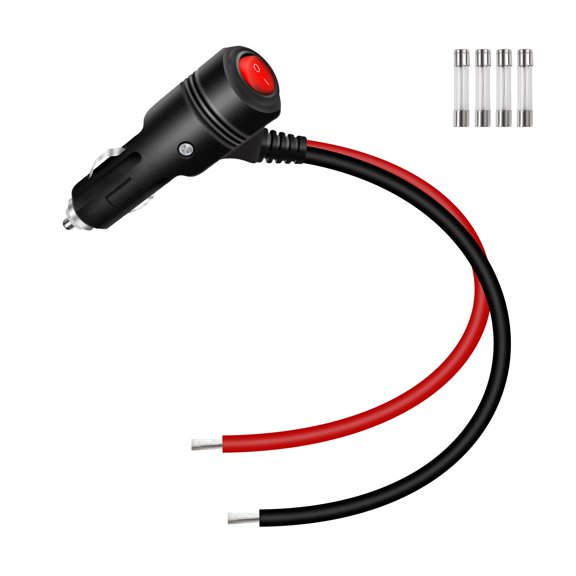 LujingZ 1FT 16AWG 12V/24V Heavy - Duty 15A Cigarette Lighter Male Plug Adapter - w/ On/Off Switch, for Cars & Boats