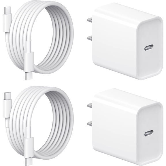LujingZ (2 + 2) - Pack 20W USB - C Wall Charger with 6FT Cable - Fast Charging for Compatible with iPhone 17/16/15 (Pro/Pro Max/Air), iPad Pro, AirPods