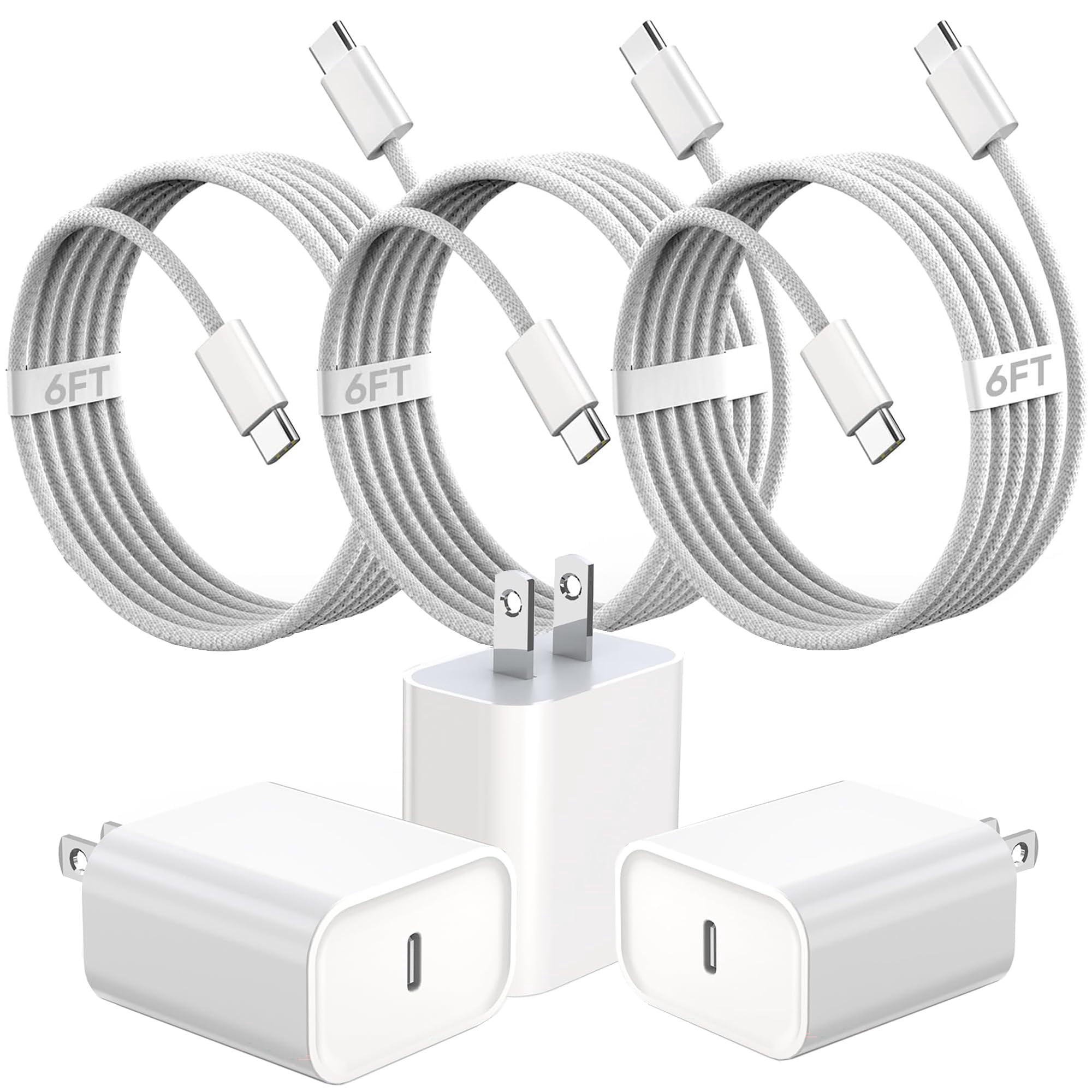 LujingZ 20W Fast Charging USB to C Charger with 6FT Woven Cord Compatible with iPhone 15/16/17 Series iPad Pro AirPods - Optimal for Apple Device Quick Charging