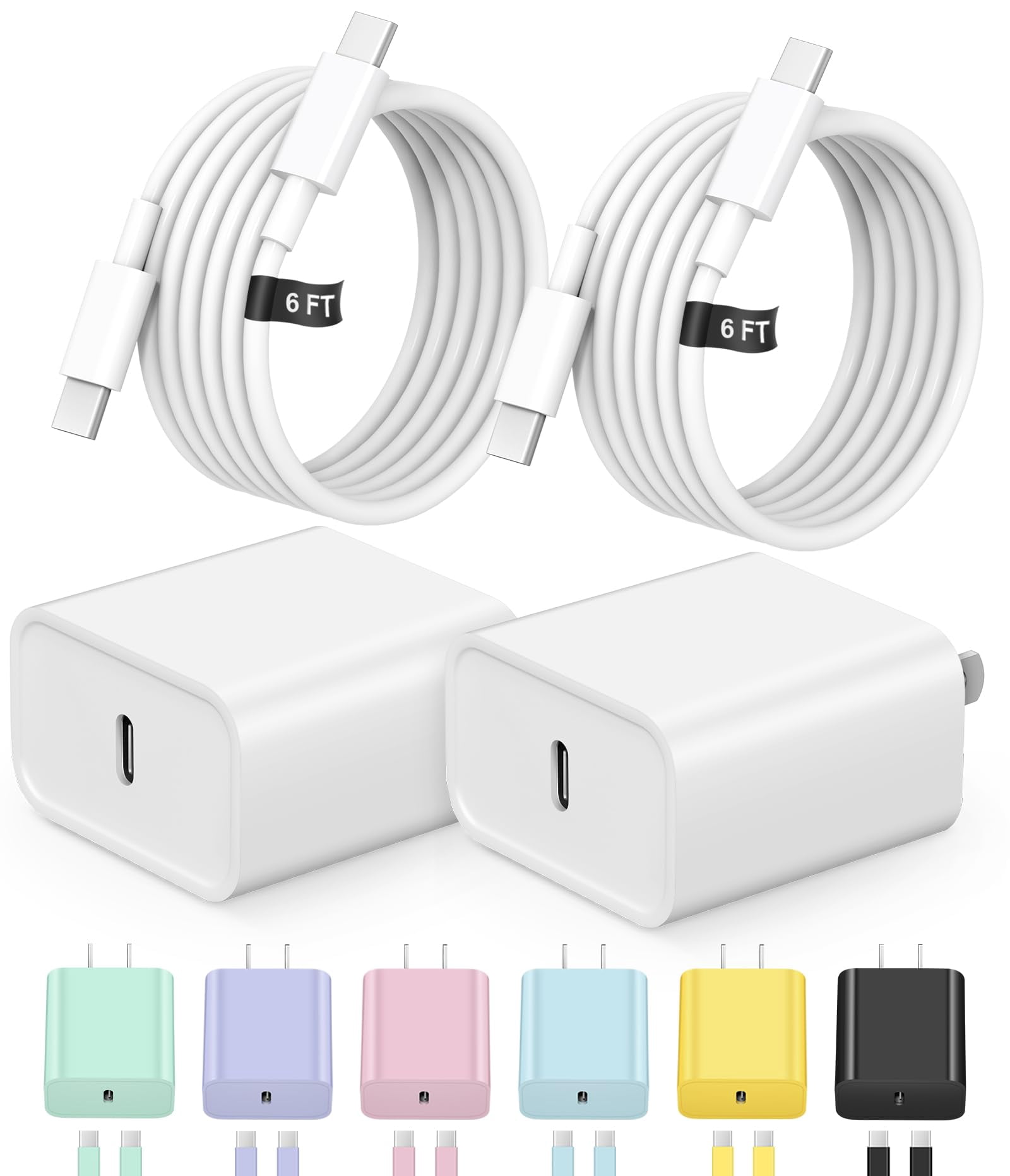LujingZ 20W USB C Charger, 2 - Pack with 6FT Type C Cable, UL - Certified, Compatible for iPhone Air/17/16/15 Series, iPad Pro
