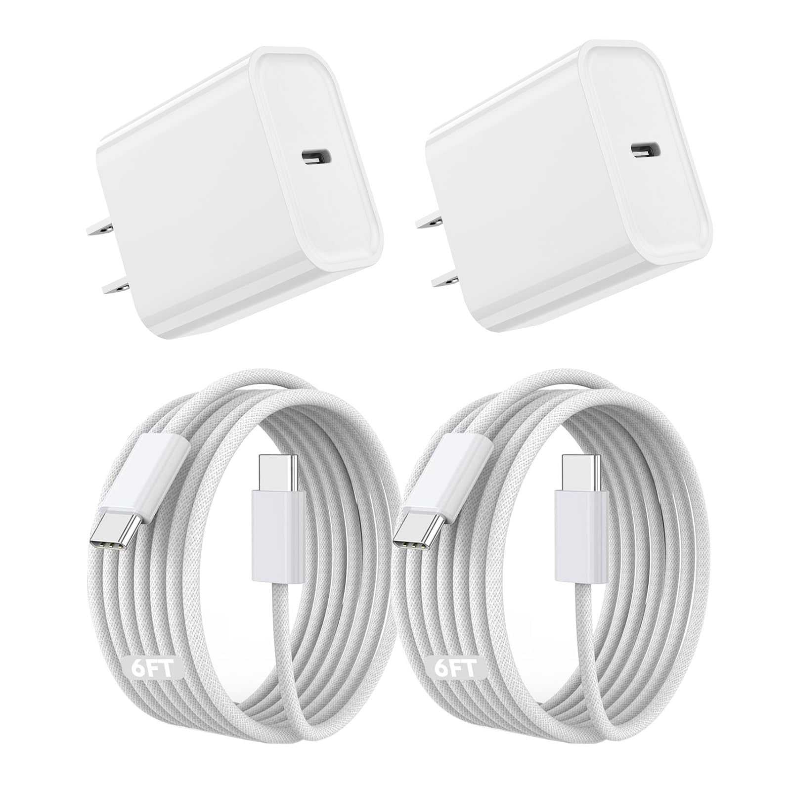 LujingZ 20W USB - C Fast Charger, with 6ft Woven USB - C Cord, Compatible for iPhone 17/16/15 Pro Max, iPhone Air, iPad Pro/Air/Mini