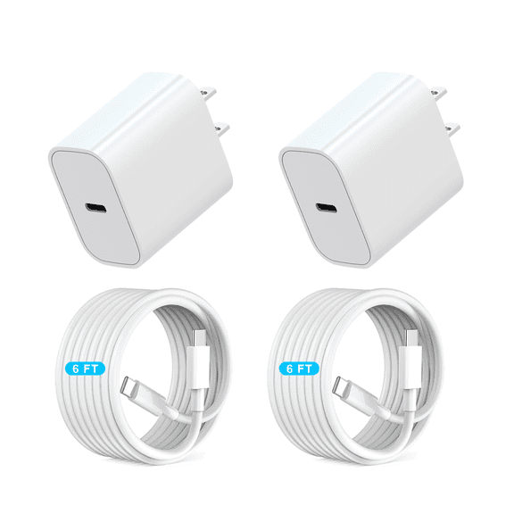 LujingZ 20W USB - C Fast Charging Block - 2 - Pack with 6ft Cable -Compatible with iPhone 17 - 15 Pro Max/Plus, iPad, AirPods, Apple Watch, Samsung & More Devices