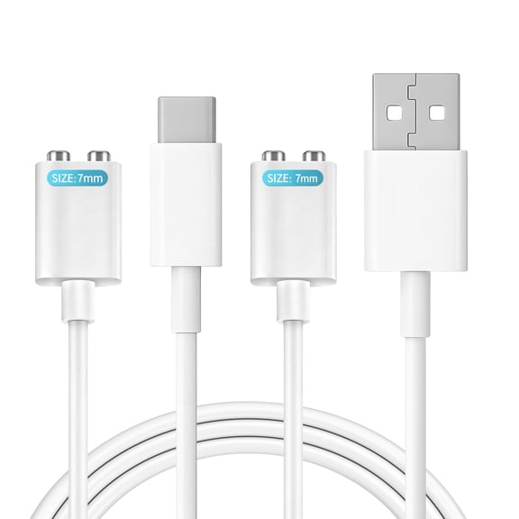 LujingZ 2PCS 7mm 0.27in Magnetic USB Charger USB-A USB-C Rose Charger 2.7FT DC Cable Charging Cord White