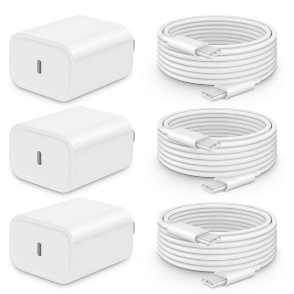 LujingZ 3 - Pack 20W Fast Charging USB - C Wall Charger with 6FT C - to - C Cable - Compatible with iPhone 17/16/15 Series, USB - C iPad Pro/Air/Mini & More