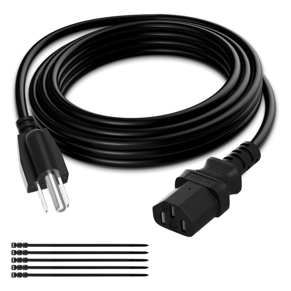 LujingZ 3 Prong Power Cord 15FT Extra Long Heavy Duty Replacement Cable 18AWG 125V 10A ETL Listed for Computer TV Monitor Printer Appliances, Heatproof Flexible Durable AC Cable with Ties