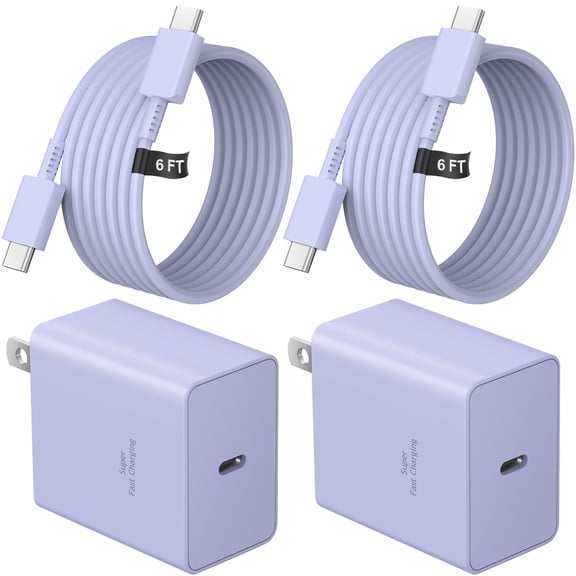LujingZ 45W Type C Charger, 2 - Pack with 6FT Cable, Compatible for iPhone 16/15 Series, iPad Pro, AirPods, Samsung Galaxy S25 - S21, Android Devices (Purple)
