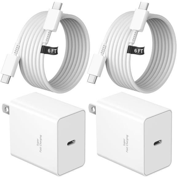 LujingZ 45W Type C Charger, 2 - Pack with 6FT Cable, Compatible for iPhone 16/15 Series, AirPods, Samsung Galaxy S25 - S21, Android Devices (White)