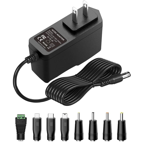 LujingZ 5V 2A 10W DC Power Supply - AC/DC Wall Charger with 8 Tips for 5V Security Cameras, Monitors & More 100 - 240V Input
