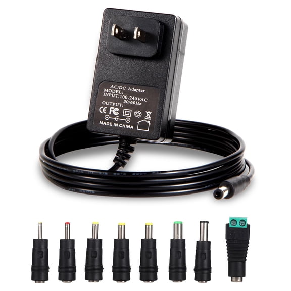 LujingZ 9V 1A AC Adapter - 5.9 ft Power Cord with 8 Interchangeable DC Plugs for 100mA - 1000mA Equipment, Arduino Compatible