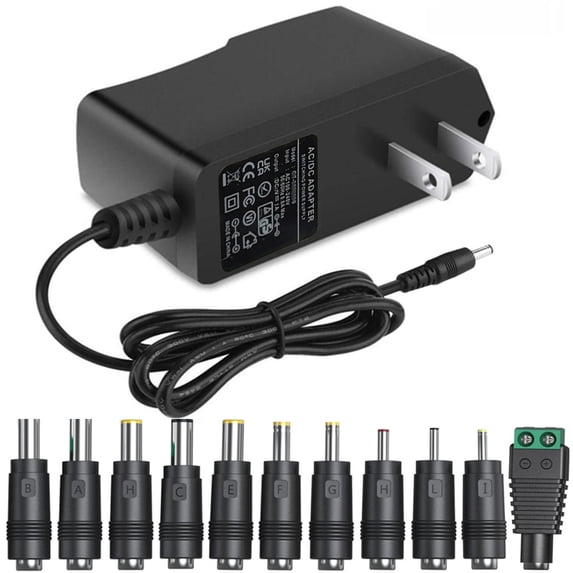 LujingZ DC12V 1A AC Adapter - 12W Power Supply with 11 Changeable DC Plug Tips, 6FT Cord for LED Lights, Routers & More 100 - 240V Input