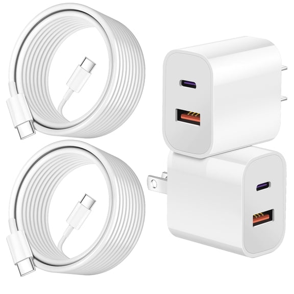 LujingZ Dual Port USB A/C Charger, Quick Double Fast Charging, 2 - Pack with 6FT USB C to C Cable, Compatible for iPhone 16/15 Series, iPad Pro