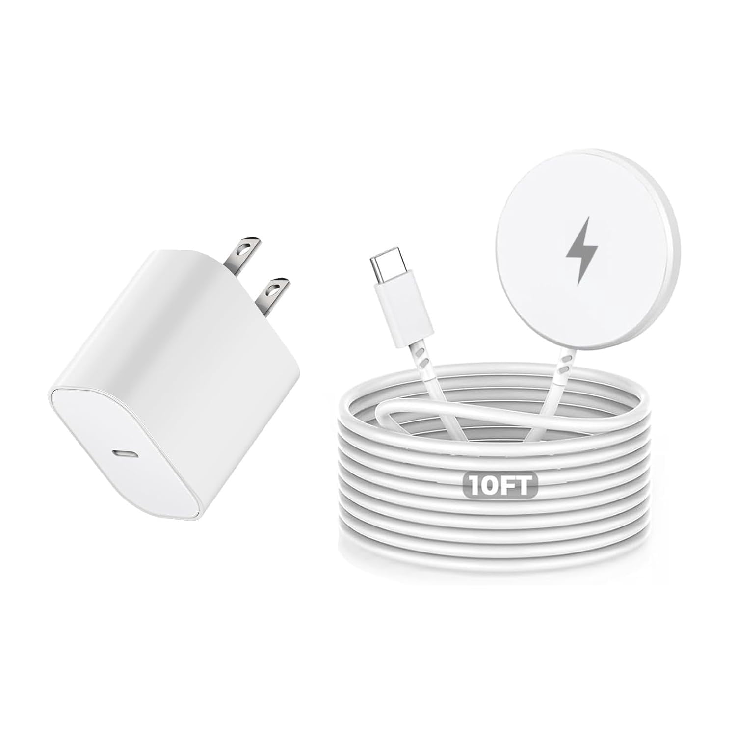 LujingZ Magnetic Wireless Charger - 10FT Long Cable for iPhone 17/16/15 & Series, AirPods 4/3/2/Pro 2 - Fast Charging with USB - C Wall Charger Block, Ideal for Multiple Scenarios