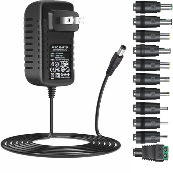 LujingZ Universal AC Adapter 12V 2A Power Supply 24W AC100 - 240V to DC12V 11 DC Plug Tips Safe & Efficient Charger