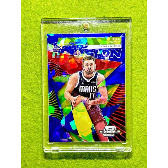Luka Doncic BLUE PRIZM CRACKED ICE #/75 SSP CARD 2022 Contenders Optic ILLUSION