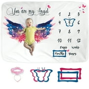 Luka&Lily Monthly Baby Milestone Blanket for Girls and Boys Newborn Gifts Angel Wings