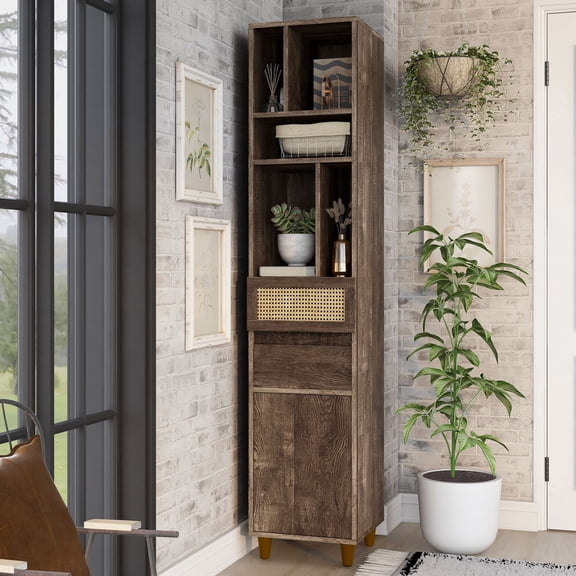 Luka Multi-Storage Wood Reclaimed Oak TV Tower