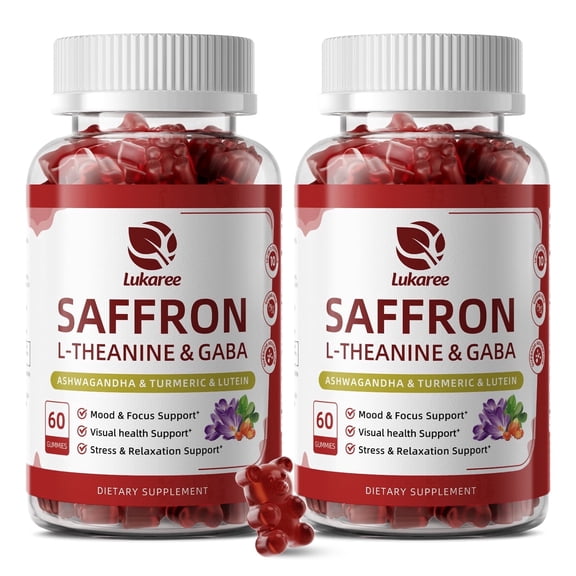 Lukaree Saffron Gummies with L-Theanine & GABA, Ashwagandha, Turmeric, Lutein & Zeaxanthin for Mood, Focus & Eye Support, 120 Vegan Gummies