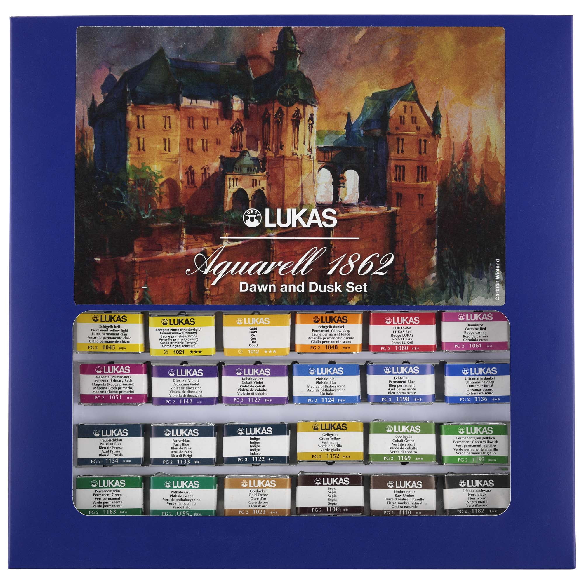 Lukas 1862 Aquarell Artists' Watercolor Paint Set of 24 -Whole Pans -Dusk & Dawn Set -Vibrant Professional Grade Watercolor Paint -Easy-to-Wet -Intense Color, Long-Lasting -Professional Watercolorists