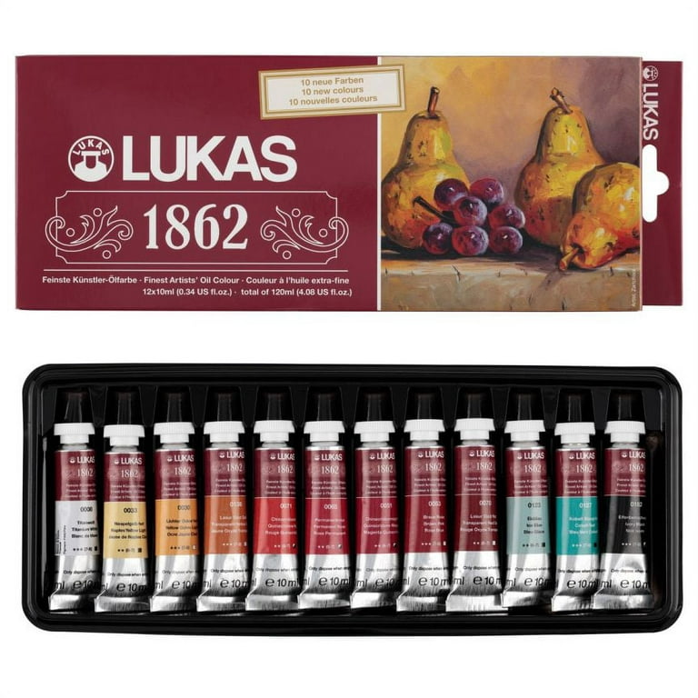 Lukas 1862 Professional Artist Oil Paint - Fast-Drying, Non-Yellowing,  Highly Pigmented Oil Paint, Assorted Colors, 10 mL - Set of 12