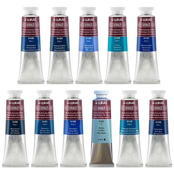 Lukas 1862 Professional Artist Oil Paints, Blues, 37 mL - Set of 11 Tube, Highly Pigmented German Engineered, Non-Yellowing Sunflower Oil, Outstanding Lightfastness, Smooth, Brilliant Color Spectrum