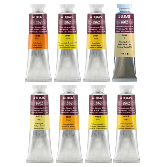 Lukas 1862 Professional Artist Oil Paints, Yellows, 37 mL - Set of 8 Tube, Highly Pigmented German Engineered, Non-Yellowing Sunflower Oil, Outstanding Lightfastness, Smooth, Brilliant Color Spectrum