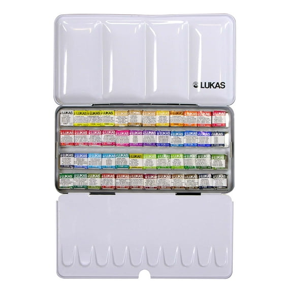 Lukas Aquarell 1862 Artist Watercolor Set, Professional Kit of Brilliant Colors in a Travel Friendly, Outdoor Painting and Plein Aire Carry Case with Color Mixing Palette, 48 Half Pans