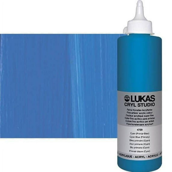 Lukas CRYL Studio Artist Acrylic Paint, Cyan Blue (Primary), 500 ml Bottle - High Pigment Acrylic Paints for Canvas Painting, Large Scale Works - Medium-Viscosity, Water-Mixable, Fast Drying