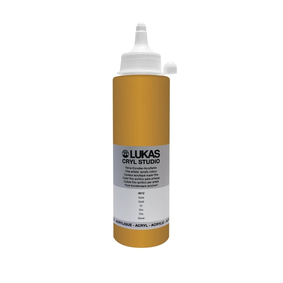 Lukas CRYL Studio Artist Acrylic Paint, Gold, 250 ml Bottle - High Pigment Acrylic Paints for Canvas Painting, Large Scale Works - Medium-Viscosity, Water-Mixable, Fast Drying