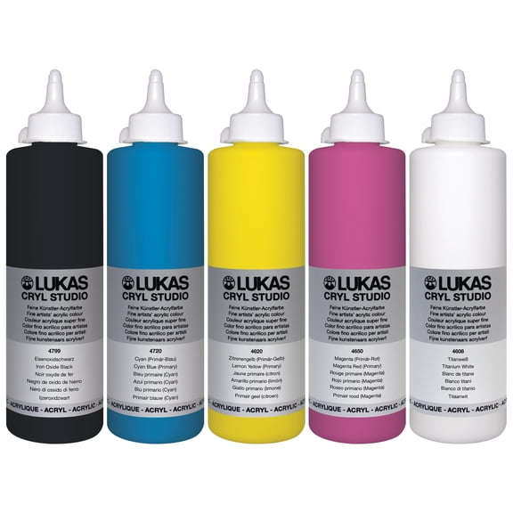 Lukas CRYL Studio Artist Acrylic Paint, Mixing Set, 500 ml Bottles - High Pigment Acrylic Paints for Canvas Painting, Large Scale Works - Medium-Viscosity, Water-Mixable, Fast Drying