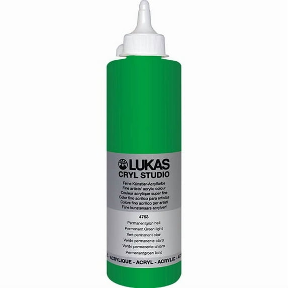 Lukas CRYL Studio Artist Acrylic Paint, Permanent Green Light, 500 ml Bottle - High Pigment Acrylic Paints for Canvas Painting, Large Scale Works - Medium-Viscosity, Water-Mixable, Fast Drying