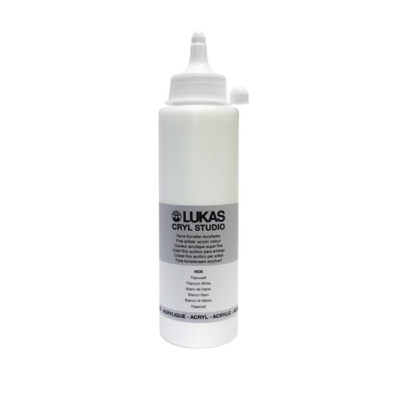 Lukas CRYL Studio Artist Acrylic Paint, Titanium White, 250 ml Bottle - High Pigment Acrylic Paints for Canvas Painting, Large Scale Works - Medium-Viscosity, Water-Mixable, Fast Drying