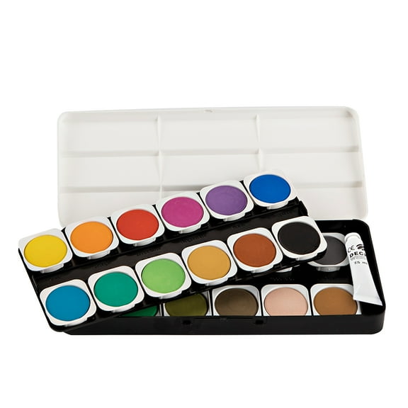 Lukas Opaque Artist Watercolor Studio Paint Set - Professional, Includes a Travel Friendly Outdoor Painting Case and Color Mixing Palette - 24 Brilliant Colors in Round Pans