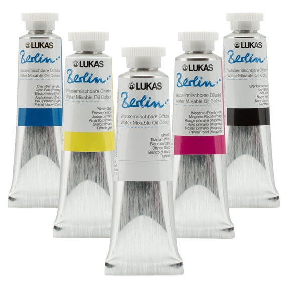 Lukas Water Mixable Oil Paint - Eco-Friendly, 37ml Mixing Set of 5, Solvent-Free Artist Oil Paint with Lightfast Pigments and Beeswax for Smooth Consistency, Water Soluble, Quick-Drying