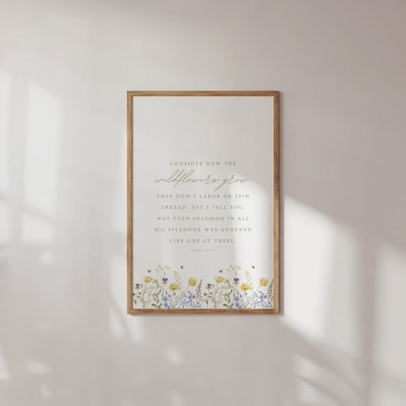 Luke 12:27 Consider How The Wildflowers Grow Floral Christian Wall Art Bible Verse Wildflowers Scripture, Unframed Canvas 8x10in