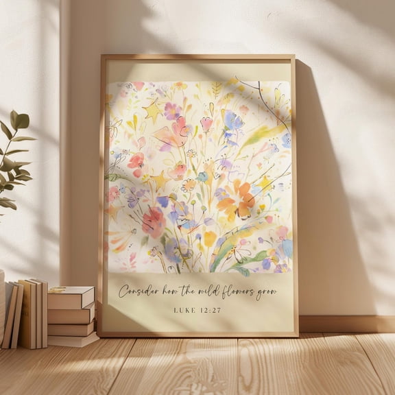 Luke 12:27 Wildflowers Wall Art, Unframed Paper Poster 8x10in