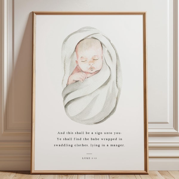 Luke 2:12 Christmas Wall Art, Christian Christmas Print, Bible Verse ...