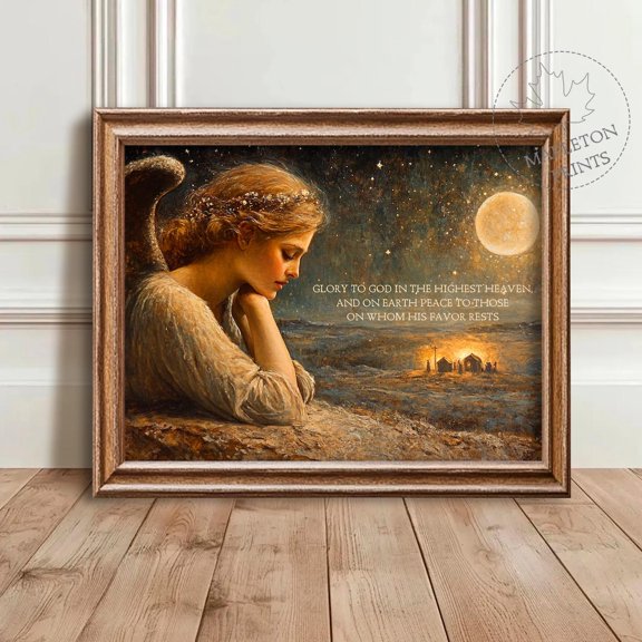 Luke 2 14 Angel Wall Art Christian Religious Home Decor, UNFRAMED Size 30x30